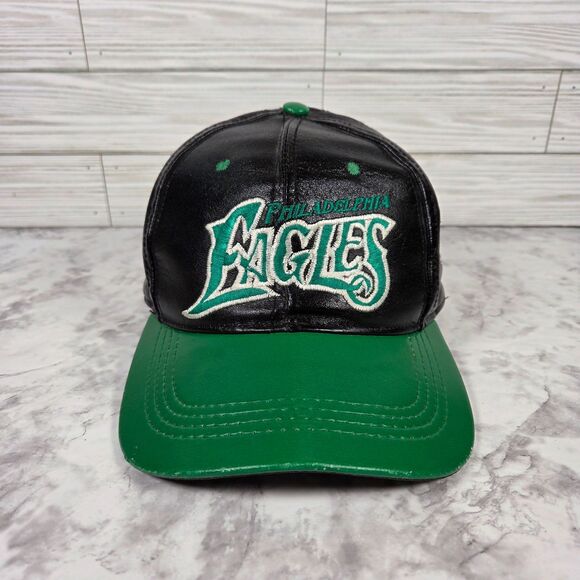 Vintage 90's Philadelphia Eagles Genuine Leather Made in USA Snapback Hat - Picture 1 of 11